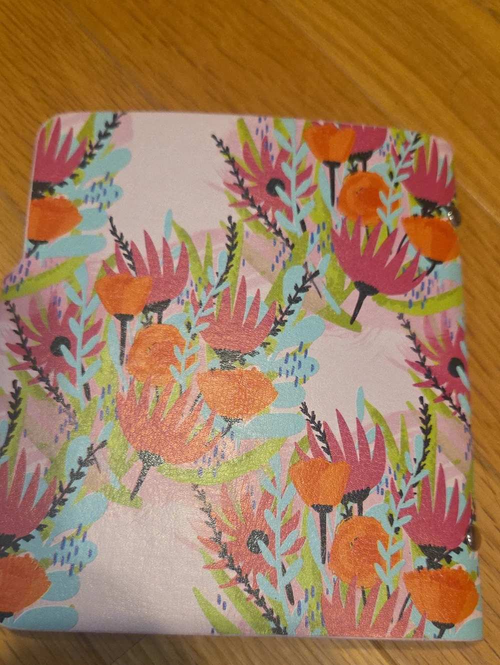 Floral Handmade Leather Pink Snap-Closure Photo Travel Notebook